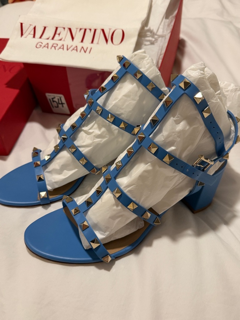 Valentino Garavani Blue Studded Leather Block Heel Sandals